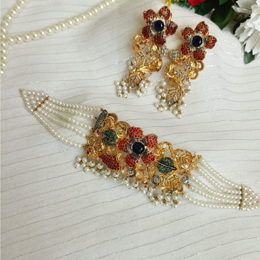Elegant Floral Pearl Jewelry Set
